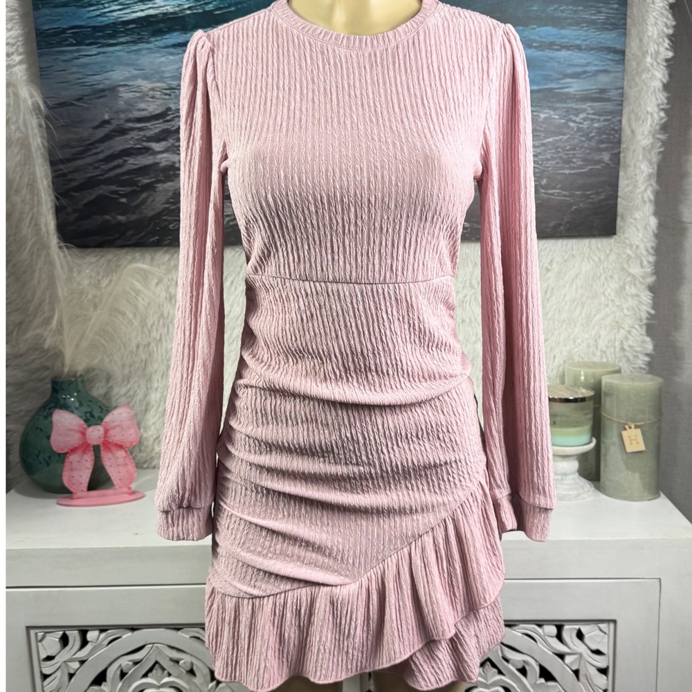 PrettyGarden Blush Pink Ruched Ruffle Mini Dress Size Small NWT